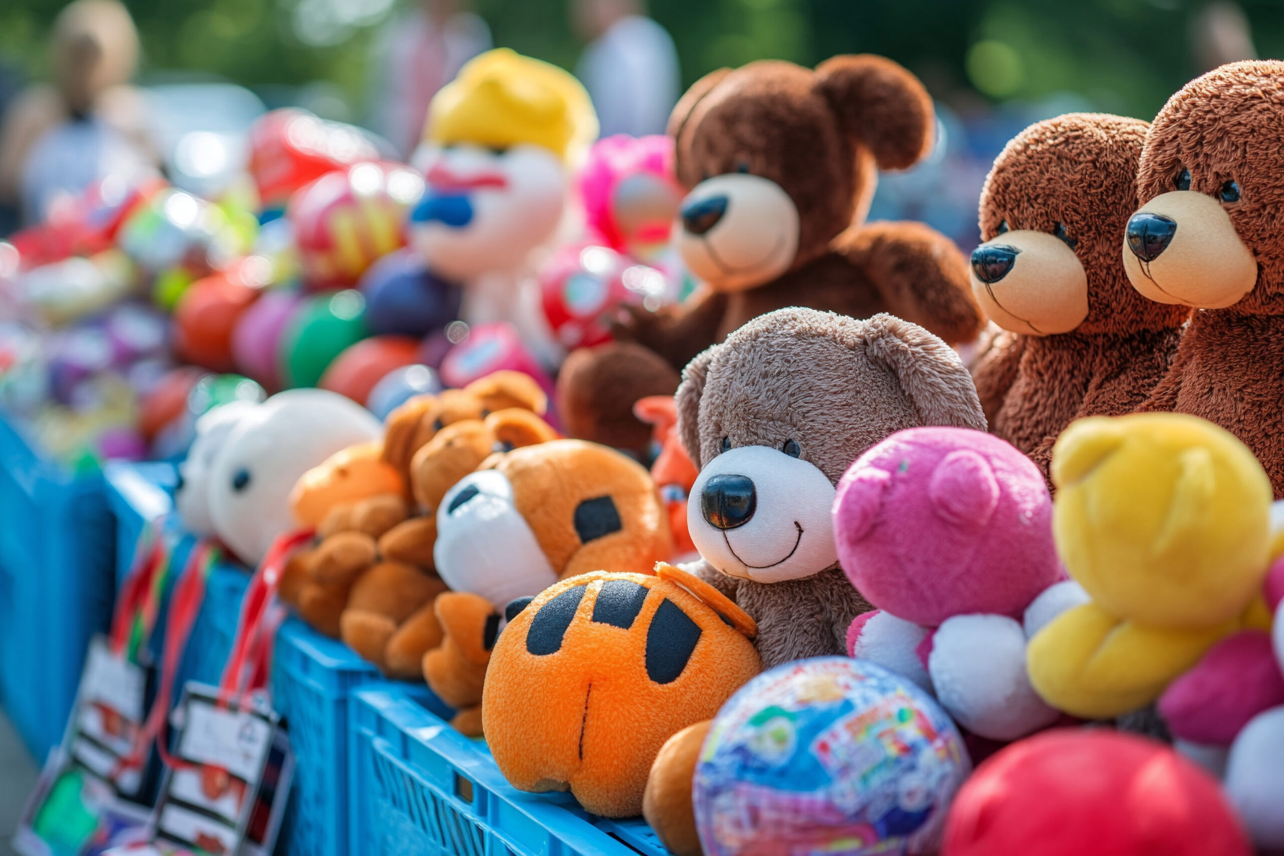 Vibrant Plush Toys at a Carnival Stand Stuffed animals and teddy bears