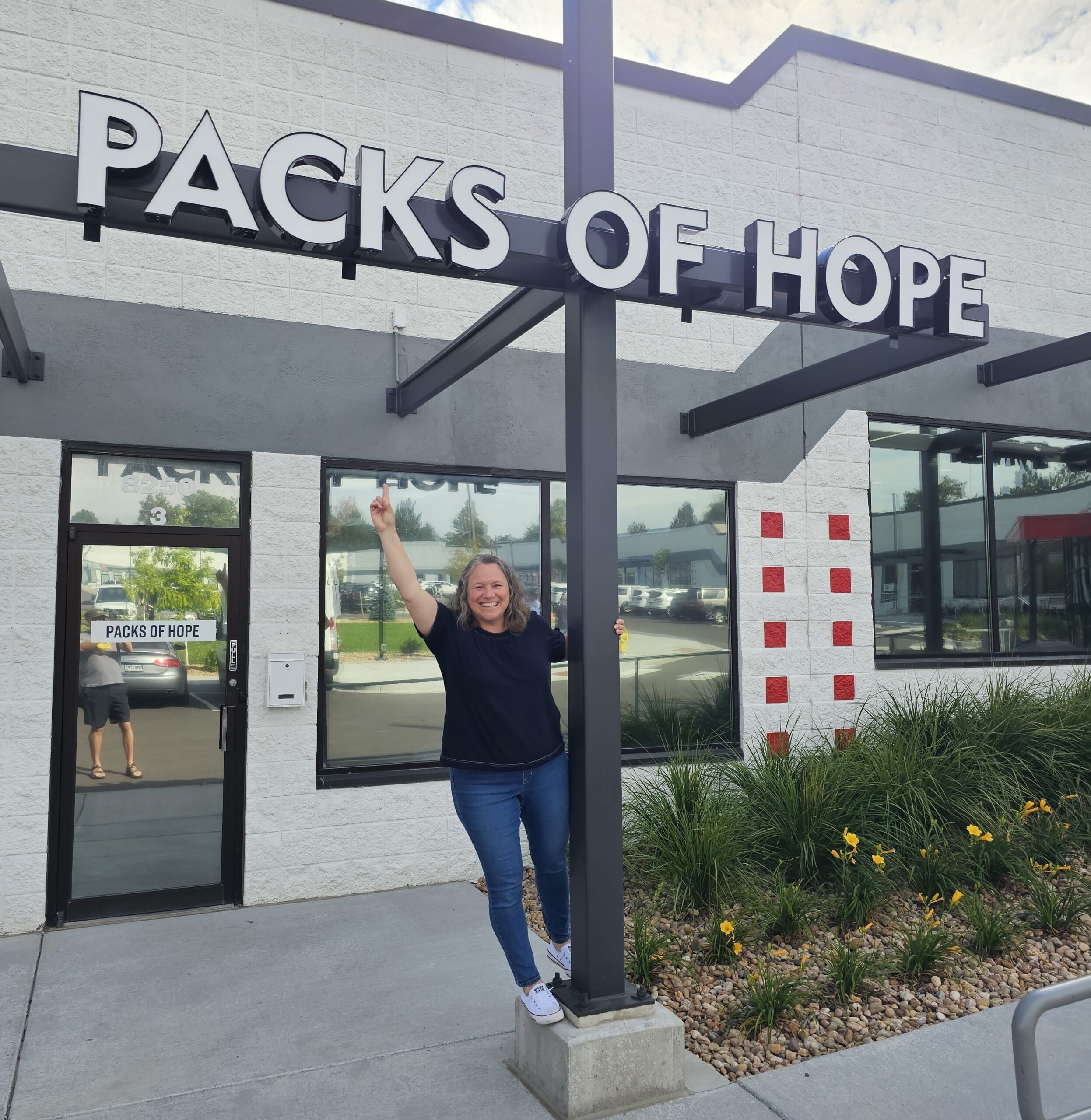 Packs of hope front of building