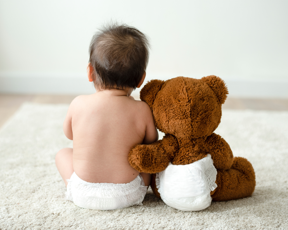 Diaper bear and baby